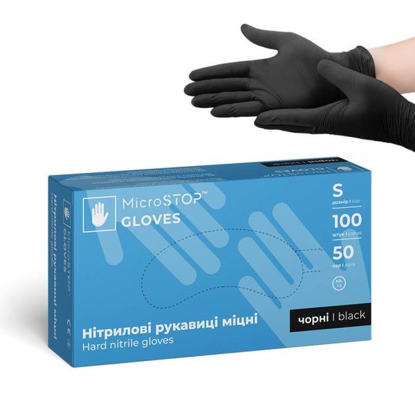 Нитриловые перчатки Microstop - размер S, черные неопудренные, 100 шт LPMM20 фото