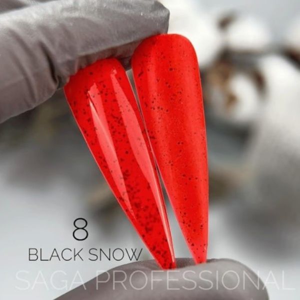 Гель-лак "Черный снег" SAGA Professional Black Snow 08 алый с черными точечками, 9 мл SGBS08 фото