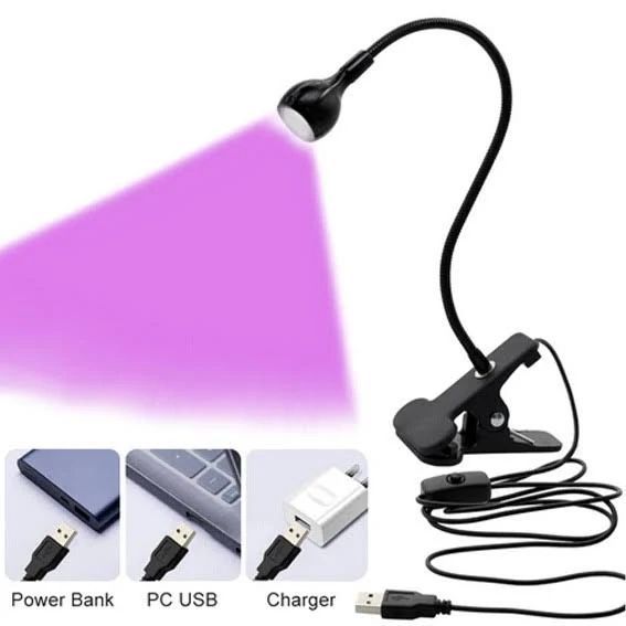 Настільна світлодіодна лампа UV/LED Clip On на прищіпці + usb, чорна, 5 Вт LAMPCLIPON02 фото