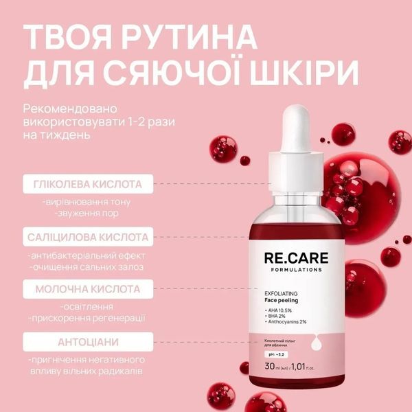 Кислотний пілінг для обличчя RECARE Exfoliating Face Peeling, саше (3 мл) REC17 фото