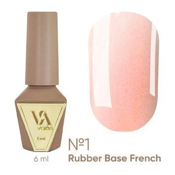 Камуфлююча база Valeri Rubber Base French 01 ніжно-рожевий із золотим шимером, 6 мл KBV01 фото