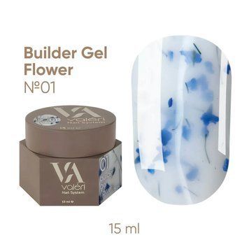 Гель із сухоцвітами VALERI Builder Gel Flower 01, світло-синій, 15 мл BGVALF01 фото