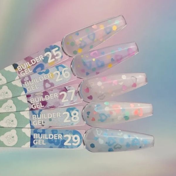 Гель для наращивания YOU ARE CUTE Builder Gel 26 молочно-сиреневый с декоративными сердечками, 15 мл YACBG26 фото