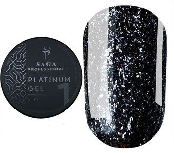 Платинум гель для дизайна ногтей SAGA Professional Platinum Gel 01, чёрный, 5 мл SGPG01 фото