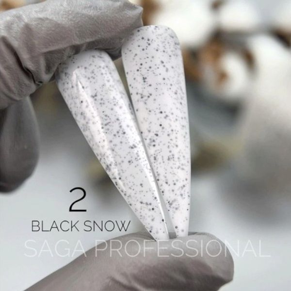 Гель-лак "Черный снег" SAGA Professional Black Snow 02 белый с черными точечками, 9 мл SGBS02 фото