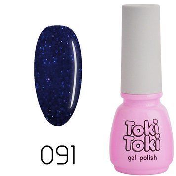 Гель-лак Toki Toki 091, 5 мл, темно-синій з блискітками TT091 фото