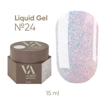 Рідкий гель для зміцнення нігтів Valeri Liquid Gel Collection №24, лавандовий з блискітками 15 мл NVLG15-24 фото