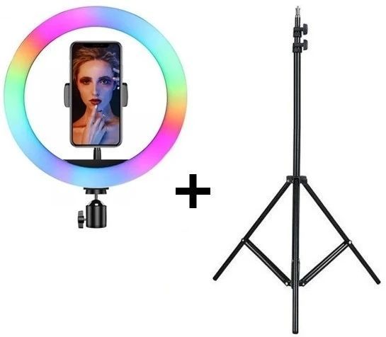 Кільцева LED лампа RGB 26 см 15 ВТ + штатив 2.1 метр RGB2 фото